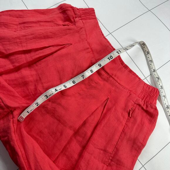 Athleta Pants Women 2 Coral Playa Linen Wide Leg Crop Slit Relaxed Casual Resort - Picture 10 of 13